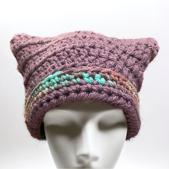 Knitted Head Beanie Hand Crocheted, Hot Pink